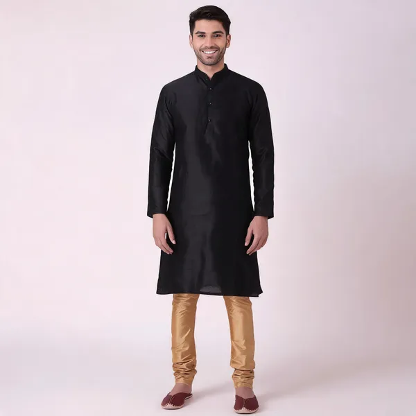 Black_Art_Silk_Straight_Kurta_For_Men