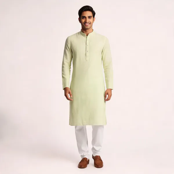 Pale_Green_Linen_Cotton_Straight_Solid_Kurta_For_Men