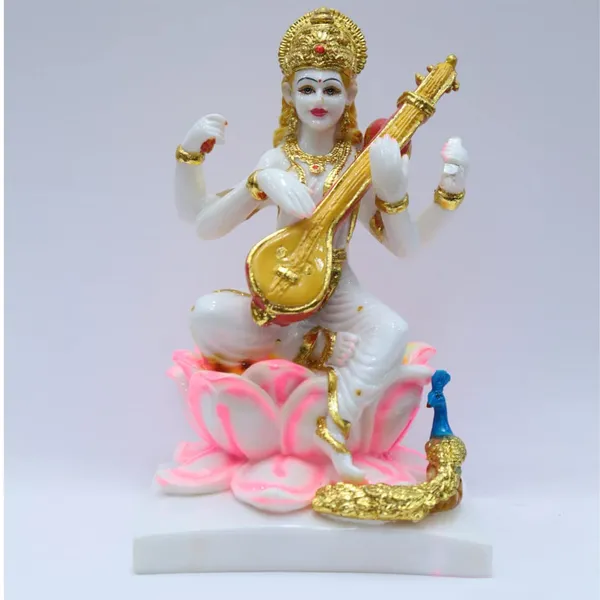 Gold_Plated_Saraswati_Idol_Mata_Devi_Murti_Marble_For_Home_Temple_Pooja_Room_Office_Table_Decoration_Gift_10_Inch