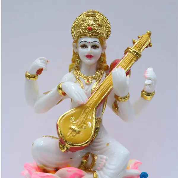 Gold_Plated_Saraswati_Idol_Mata_Devi_Murti_Marble_For_Home_Temple_Pooja_Room_Office_Table_Decoration_Gift_10_Inch