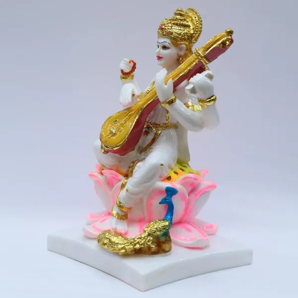 Gold_Plated_Saraswati_Idol_Mata_Devi_Murti_Marble_For_Home_Temple_Pooja_Room_Office_Table_Decoration_Gift_10_Inch