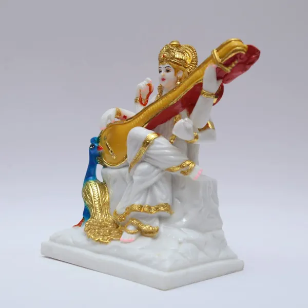 Gold_Plated_Saraswati_Idol_Mata_Devi_Murti_Marble_For_Home_Temple_Pooja_Room_Office_Table_Decoration_Gift_8_Inch