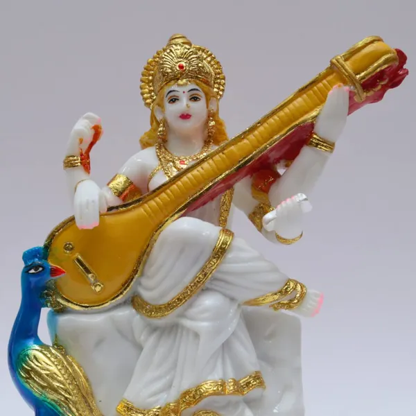 Gold_Plated_Saraswati_Idol_Mata_Devi_Murti_Marble_For_Home_Temple_Pooja_Room_Office_Table_Decoration_Gift_8_Inch