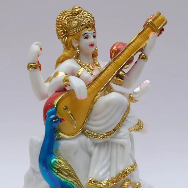 Gold_Plated_Saraswati_Idol_Mata_Devi_Murti_Marble_For_Home_Temple_Pooja_Room_Office_Table_Decoration_Gift_8_Inch