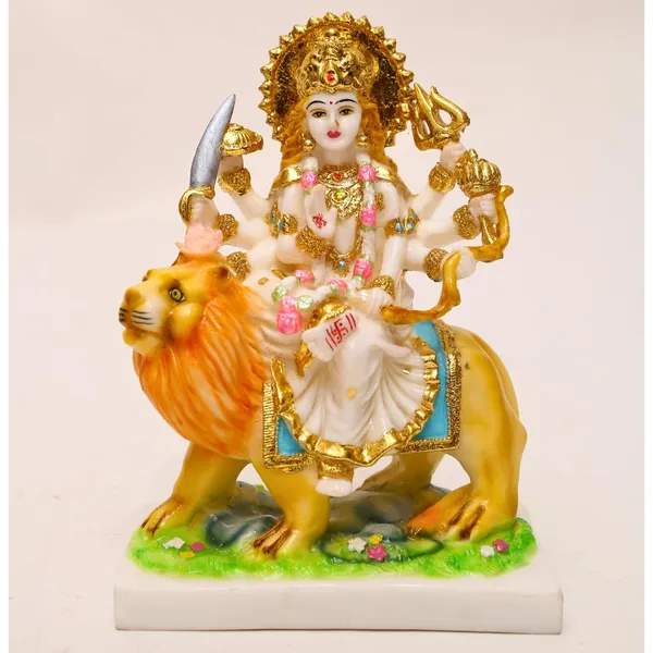 Gold_Plated_Durga_Maa_Idol_Sherawali_Mata_Devi_Murti_Marble_For_Home_Temple_Pooja_Room_Office_Table_Decoration_Gift_9_Inch