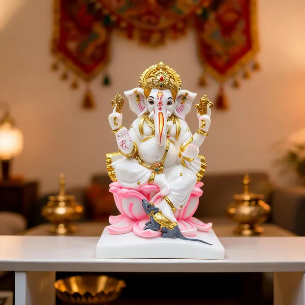 Gold_Plated_Cultured_Marble_Ganpati_Ganesh_Murti_For_Home_Temple