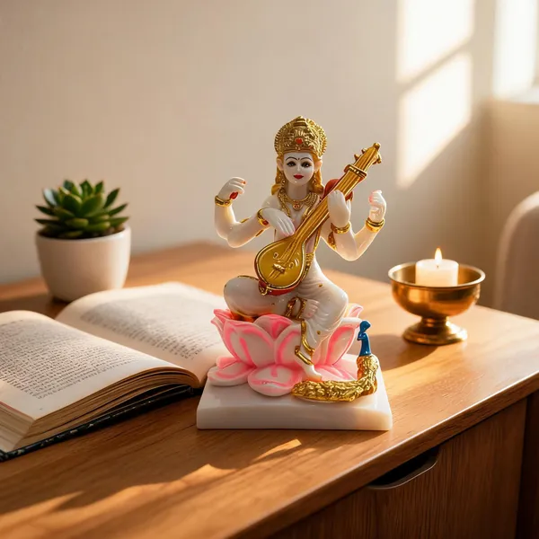 Gold_Plated_Cultured_Marble_Resin_Saraswati_Idol