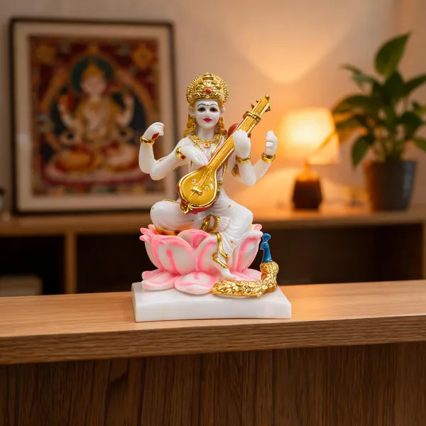 Gold_Plated_Cultured_Marble_Resin_Saraswati_Idol