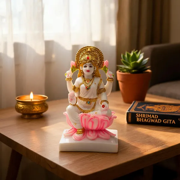 Gold_Plated_Laxmi_Idol_Cultured_Marble_For_Home_Temple