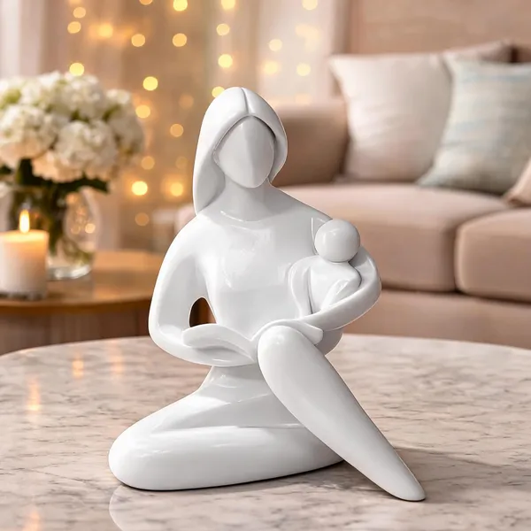 White_Resin_Mother_&_Baby_Abstract_Figurine