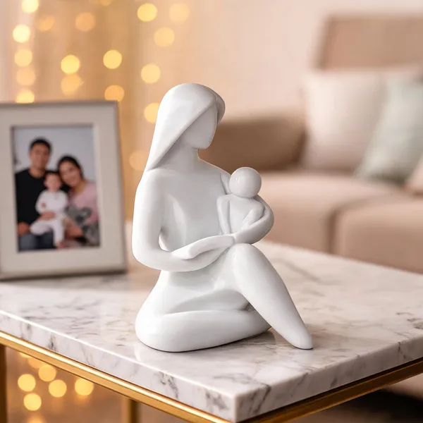 White_Resin_Mother_&_Baby_Abstract_Figurine