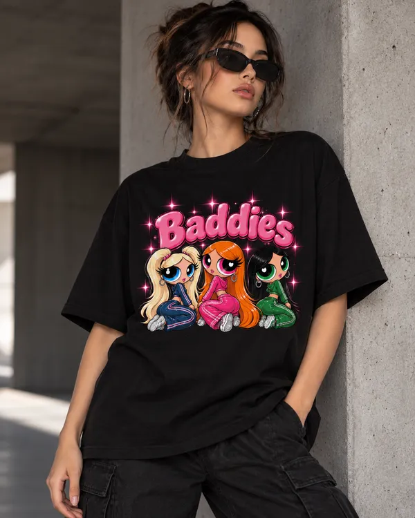 Black_Cotton_Oversized_Baddies_Character_Graphic_T-Shirt_For_Women