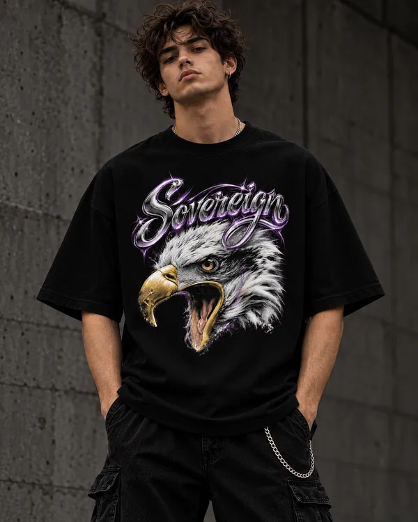 Black_Cotton_Oversized_Eagle_Sovereign_Graphic_T-Shirt_For_Men