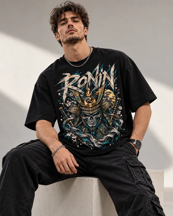 Black_Cotton_Oversized_Samurai_Skull_Graphic_T-Shirt_For_Men