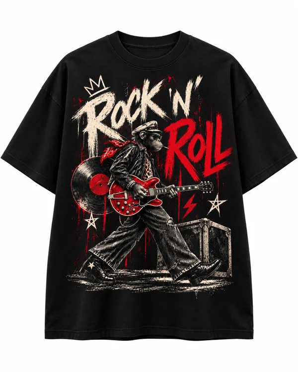 Black_Cotton_Relaxed_Fit_Rock_N_Roll_Graphic_T-Shirt_For_Men