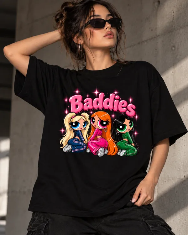 Black_Cotton_Oversized_Baddies_Character_Graphic_T-Shirt_For_Women