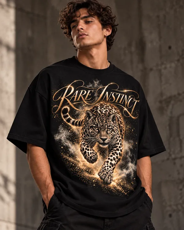 Black_Cotton_Oversized_Rare_Instinct_Leopard_Graphic_T-Shirt_For_Men
