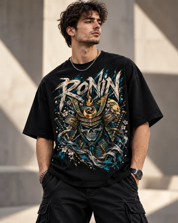 Black_Cotton_Oversized_Samurai_Skull_Graphic_T-Shirt_For_Men