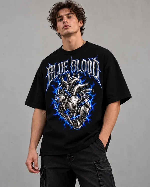 Black_Cotton_Oversized_Lightning_Heart_Graphic_T-Shirt_For_Men