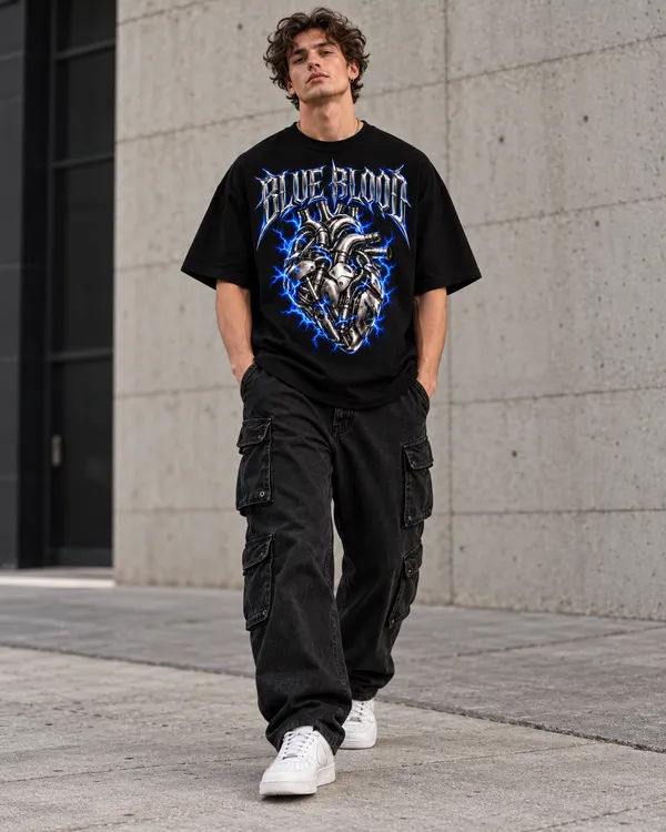 Black_Cotton_Oversized_Lightning_Heart_Graphic_T-Shirt_For_Men