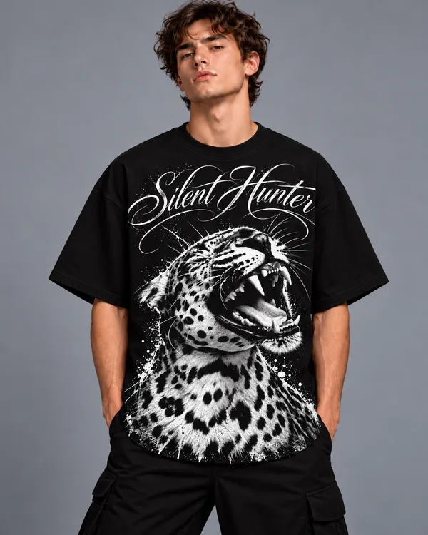 Black_Cotton_Relaxed_Fit_Silent_Hunter_Leopard_Graphic_T-Shirt_For_Men