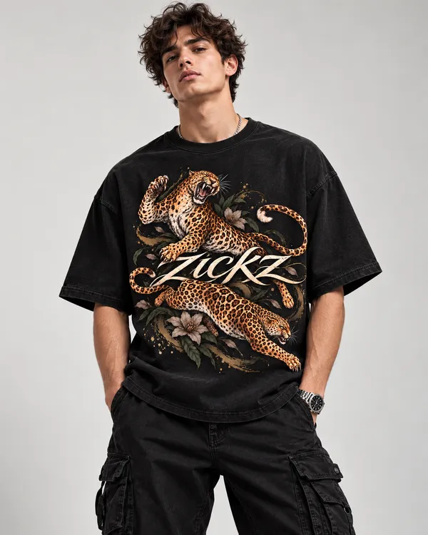 Black_Cotton_Oversized_Leopard_Floral_Graphic_T-Shirt_For_Men