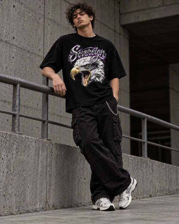 Black_Cotton_Oversized_Eagle_Sovereign_Graphic_T-Shirt_For_Men