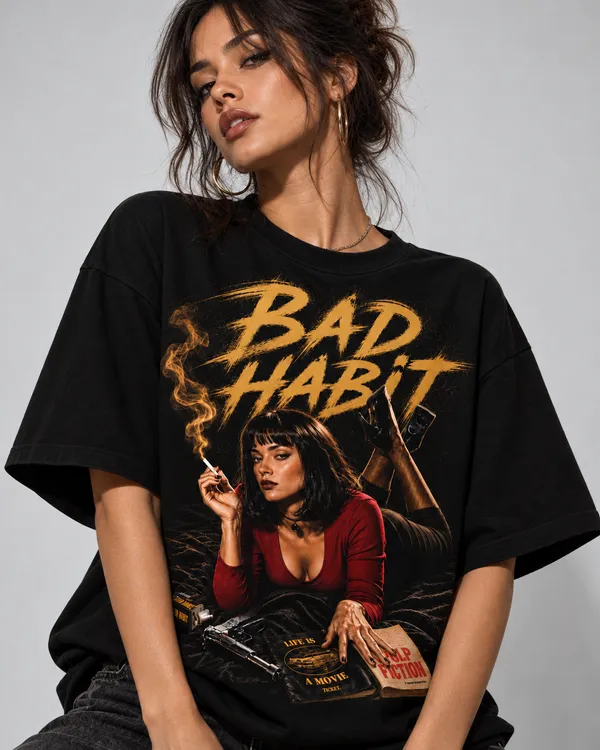 Black_Cotton_Oversized_Bad_Habit_Graphic_T-Shirt_For_Women