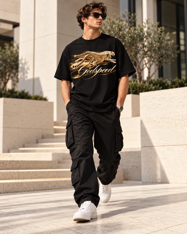 Black_Cotton_Oversized_Cheetah_Godspeed_Graphic_T-Shirt_For_Men