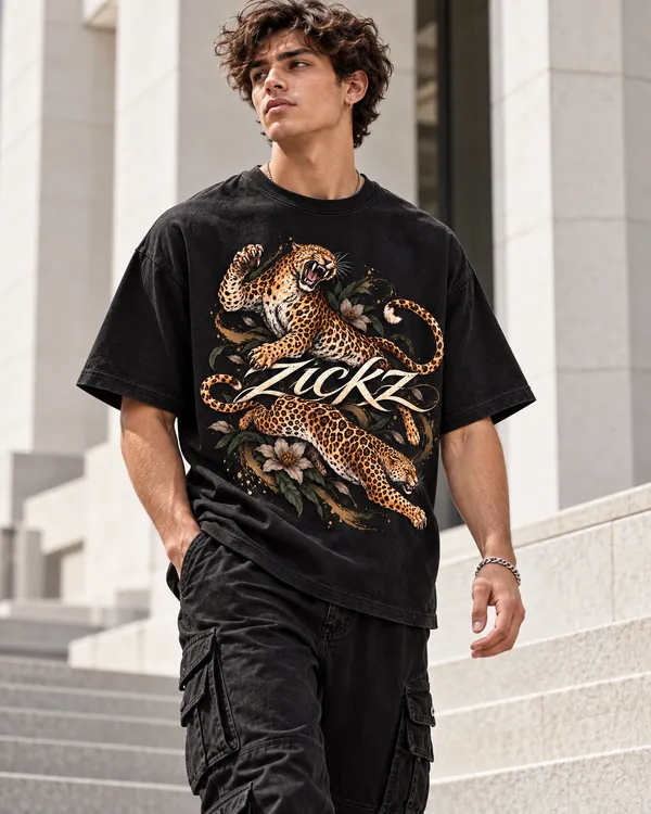Black_Cotton_Oversized_Leopard_Floral_Graphic_T-Shirt_For_Men