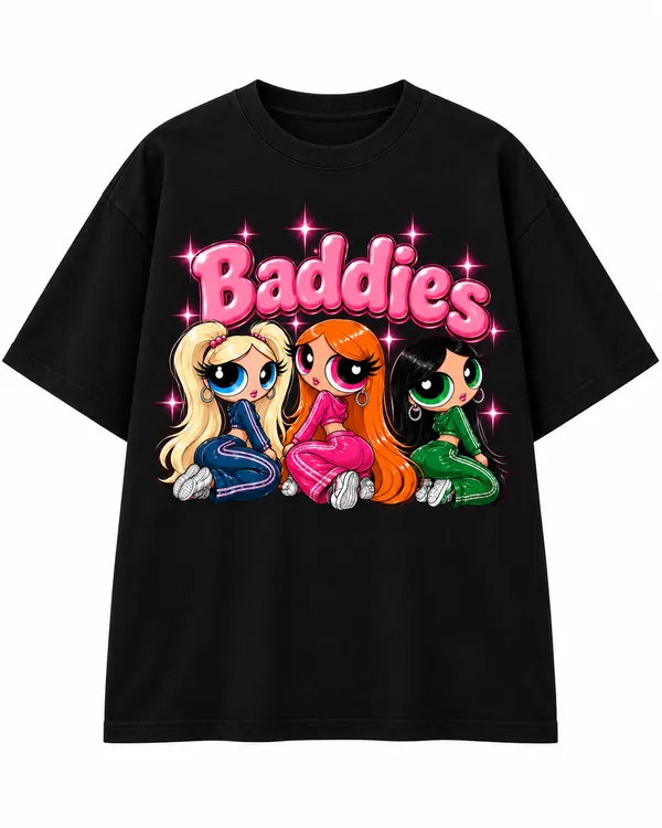 Black_Cotton_Oversized_Baddies_Character_Graphic_T-Shirt_For_Women