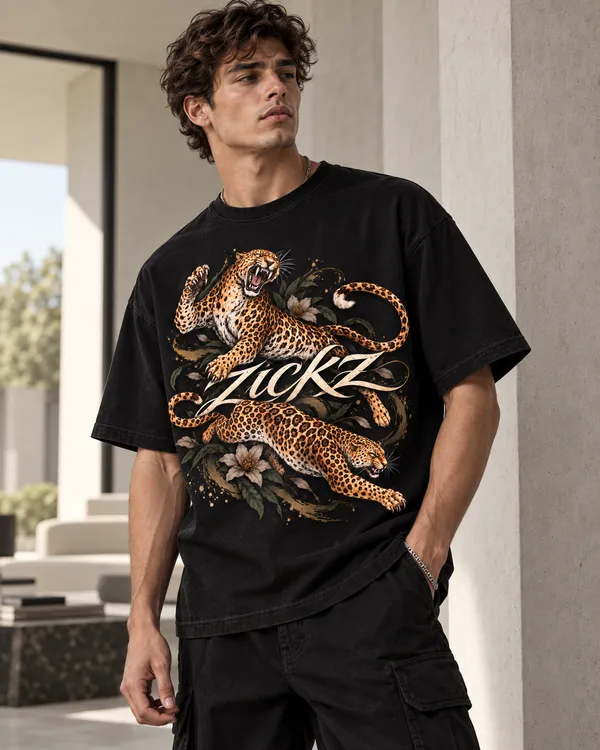 Black_Cotton_Oversized_Leopard_Floral_Graphic_T-Shirt_For_Men