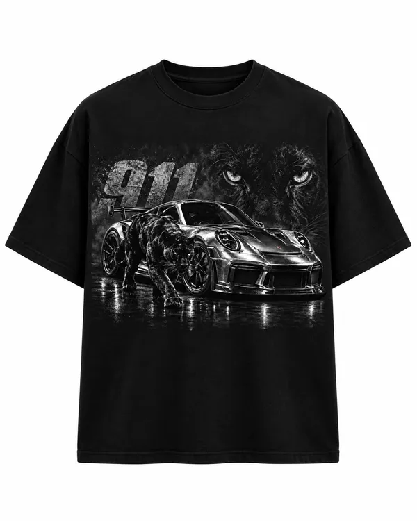 Black_Cotton_Oversized_Sports_Car_Panther_Graphic_T-Shirt_For_Men