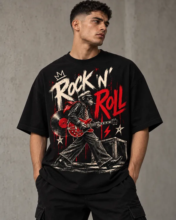 Black_Cotton_Relaxed_Fit_Rock_N_Roll_Graphic_T-Shirt_For_Men
