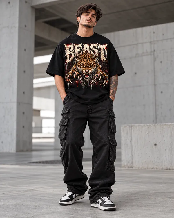 Black_Cotton_Oversized_Leopard_Graphic_T-Shirt_For_Men