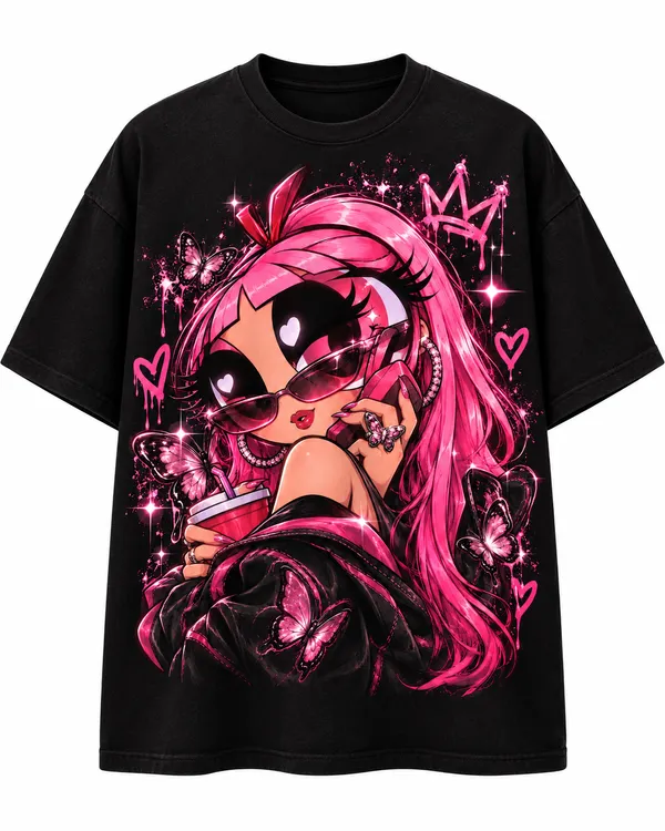 Black_Cotton_Oversized_Pink_Cartoon_Character_Graphic_T-Shirt_For_Women
