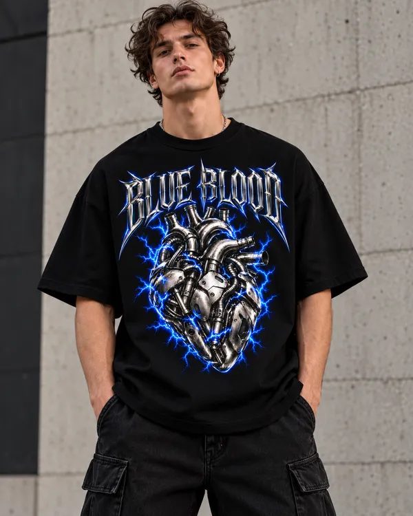 Black_Cotton_Oversized_Lightning_Heart_Graphic_T-Shirt_For_Men