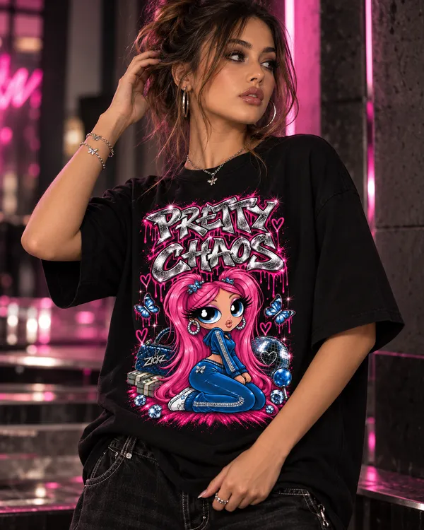 Black_Cotton_Oversized_Pretty_Chaos_Graphic_T-Shirt_For_Women