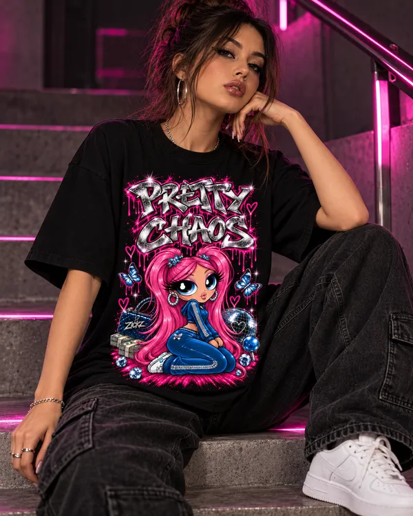 Black_Cotton_Oversized_Pretty_Chaos_Graphic_T-Shirt_For_Women