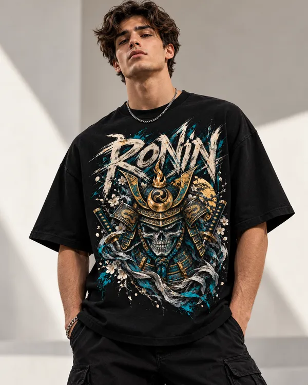Black_Cotton_Oversized_Samurai_Skull_Graphic_T-Shirt_For_Men