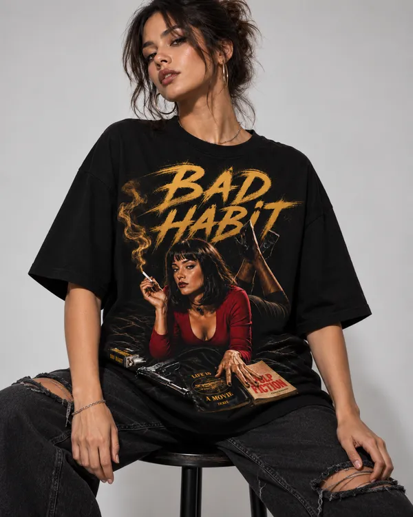 Black_Cotton_Oversized_Bad_Habit_Graphic_T-Shirt_For_Women