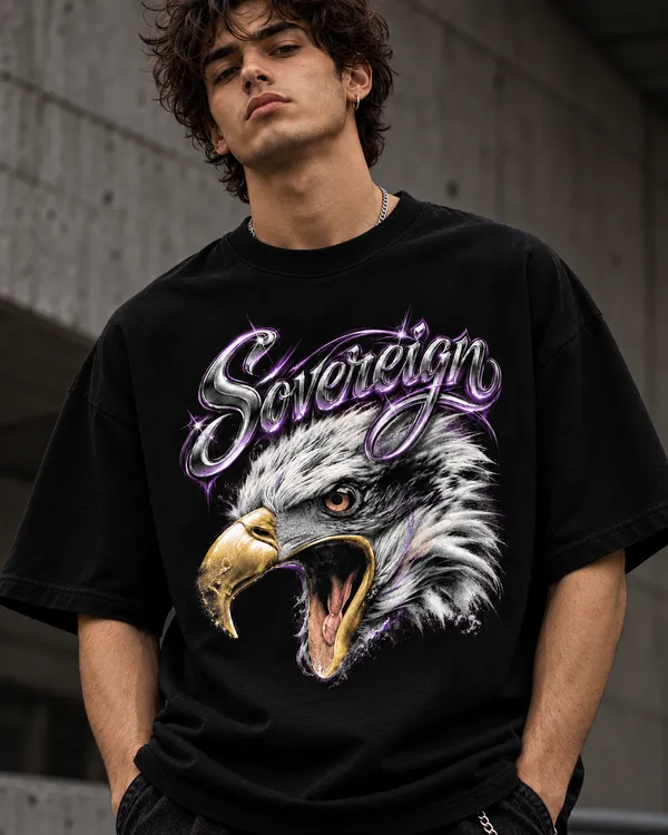 Black_Cotton_Oversized_Eagle_Sovereign_Graphic_T-Shirt_For_Men