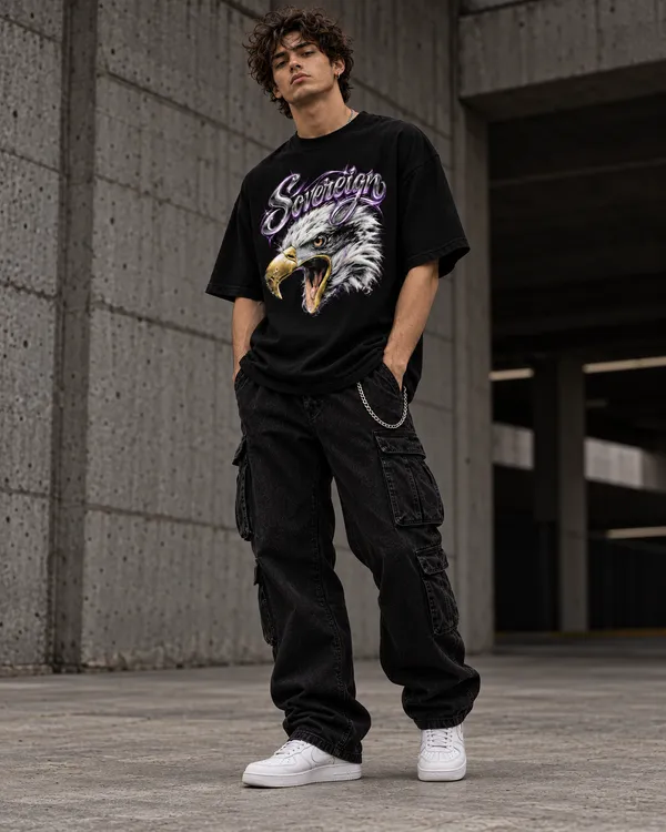 Black_Cotton_Oversized_Eagle_Sovereign_Graphic_T-Shirt_For_Men