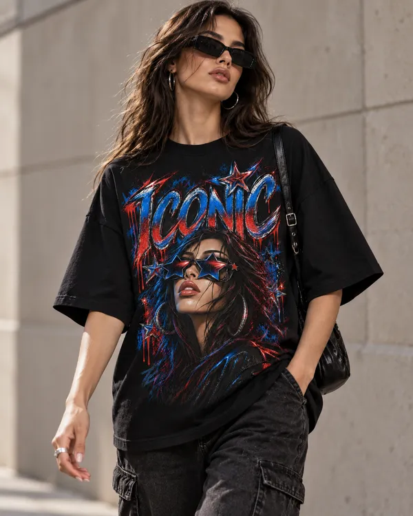 Black_Cotton_Oversized_Iconic_Portrait_Graphic_T-Shirt_For_Women