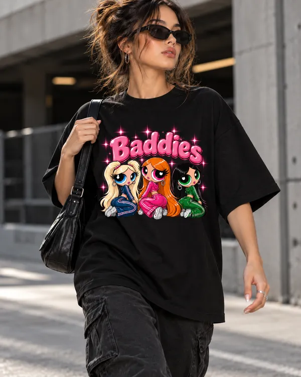 Black_Cotton_Oversized_Baddies_Character_Graphic_T-Shirt_For_Women