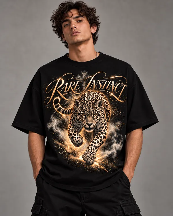Black_Cotton_Oversized_Rare_Instinct_Leopard_Graphic_T-Shirt_For_Men