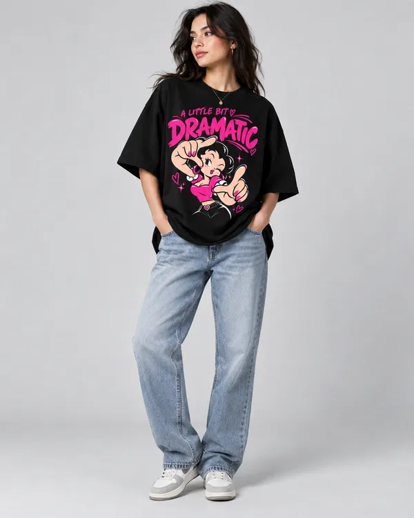 Black_Cotton_Oversized_Pink_Character_Graphic_T-Shirt_For_Women