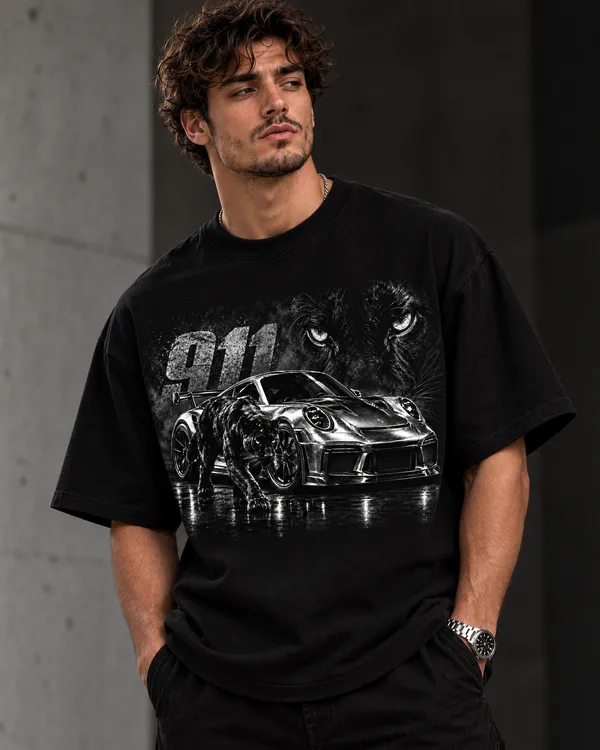 Black_Cotton_Oversized_Sports_Car_Panther_Graphic_T-Shirt_For_Men