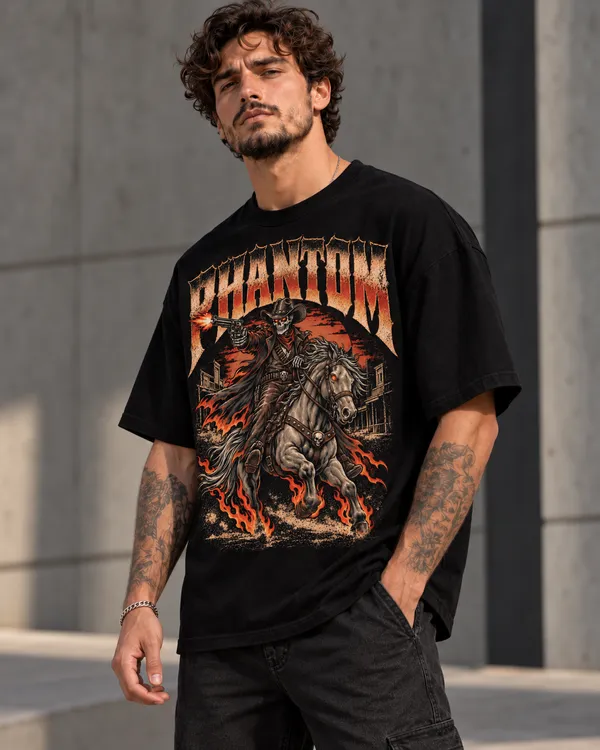 Black_Cotton_Oversized_Cowboy_Graphic_T-Shirt_For_Men
