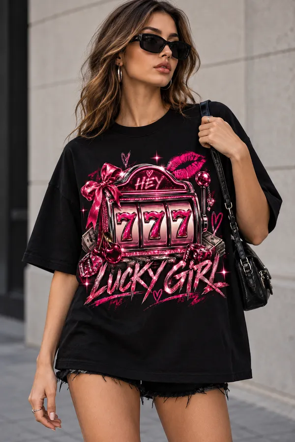 Black_Cotton_Oversized_Lucky_Girl_Graphic_T-Shirt_For_Women
